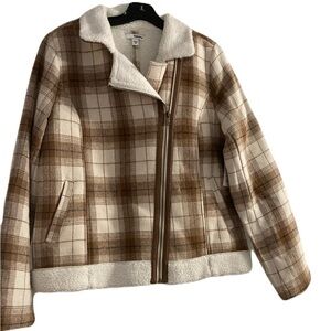 Sonoma Brown Plaid Sherpa-Lined Jacket